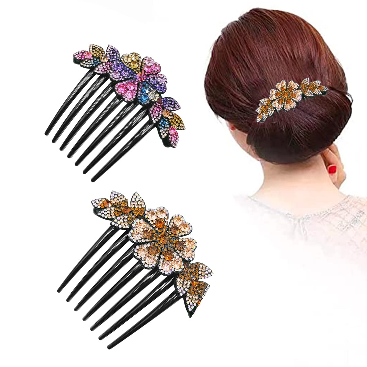 PALAY 2 Pack Hair Comb Clips for Hair for Women, Rhinestone Flower Hair Clips for Women Ladies, Stylish Slide Hairpins Bride Hair Bun Accessories PALAY 2 Pack Hair Comb Clips for Hair for Women, Rhinestone Flower Hair Clips for Women Ladies, Stylish Slide Hairpins Bride Hair Bun Accessories